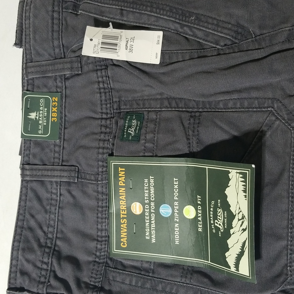 GH Bass Men Pant Canvas Terrain Stretch Multi Pocket Relaxed Fit Col:Asphat